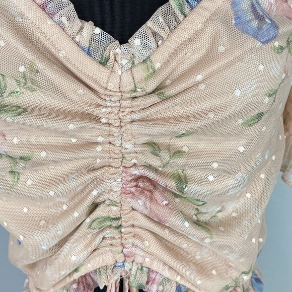 Willow Top Crop Floral Semi Sheer Ruffled Bohemian Polka Dot Pretty M - Picture 5 of 7